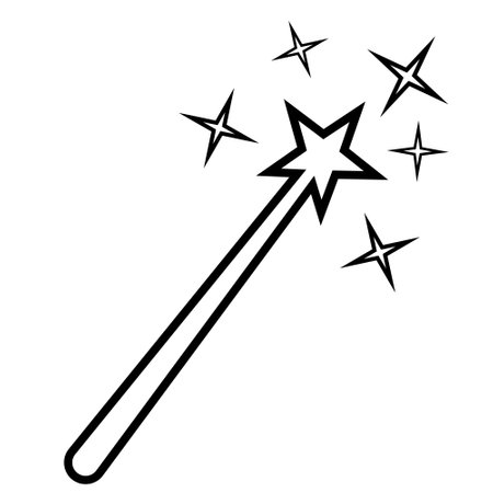 Wand magic doodle, star shine hand, sparkle fairy princess drawnのイラスト素材
