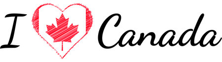 I love country Canada, text heart Doodle calligraphic flag patriotのイラスト素材