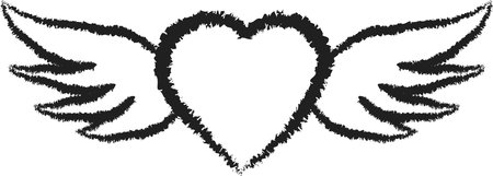 Flying angel heart wings symbol  love hand drawn ink inscriptionsのイラスト素材