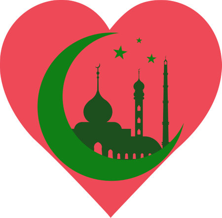 Green crescent mosque in heart symbol love Islam and Allahのイラスト素材