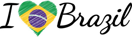I love country Brazil text heart Doodle,  calligraphic flag patriotのイラスト素材