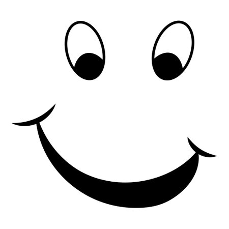 Cheerful emoticon, cartoon face smiling, mocking grin on faceのイラスト素材