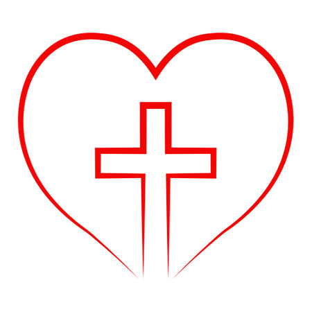Christian cross inside in heart, Christian symbol love and hopeのイラスト素材