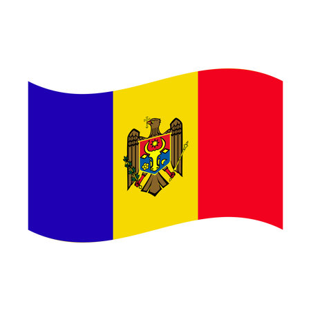 Moldova national waving flag with coat of arms, vertical tricolorのイラスト素材