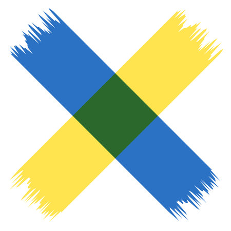 Abstract brush stroke cross in blue yellow and green colorsのイラスト素材