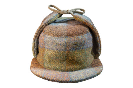 Classic hunting hat, dual brim, ear flaps, plaid woolの写真素材