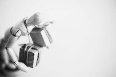 Wooden man with a load .の写真素材