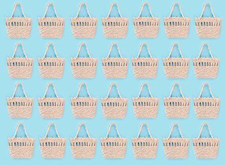ECO trend: shopping bag pattern on bright blue background. Say no to the plastic bags.