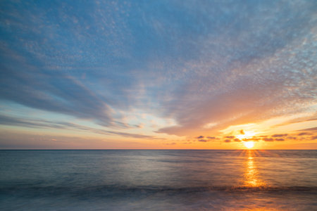 Sunset over the sea in Kaliningrad, Russia. long exposureの写真素材