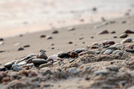 Sea pebbles on the beach. The concept of summer and travel.の写真素材