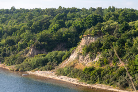 Coast of lake in Yantarniy, Russiaの写真素材