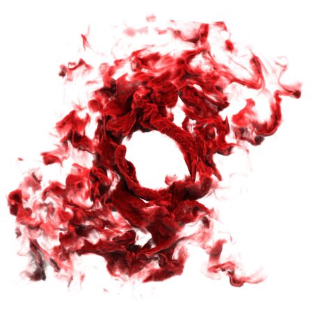 Ring of red bloody smoke close-up on a white background.の写真素材