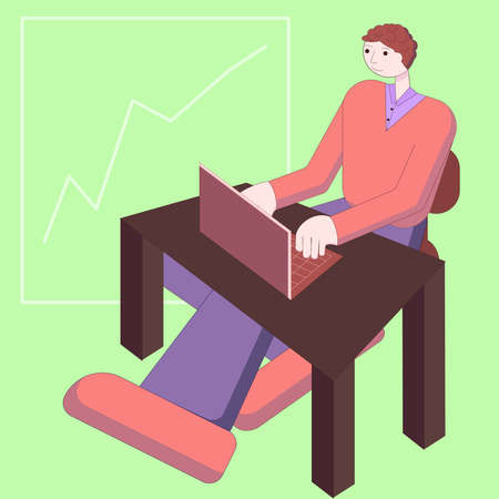 Office worker at the computer, hyper proportions. vector illustrationのイラスト素材