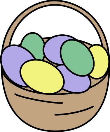 Basket with colored Easter eggs. baby vector illustrationのイラスト素材