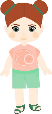 vector character. Girl with red hair in shorts and t-shirtのイラスト素材