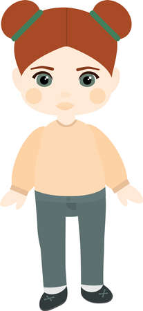 vector character. Girl with red hair in a jumper and jeans.のイラスト素材
