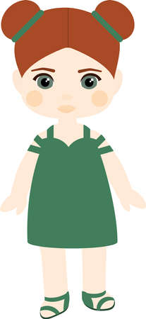 vector character. A girl with red hair in a green dress.のイラスト素材