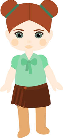 vector character. Girl with red hair in a skirt and blouseのイラスト素材
