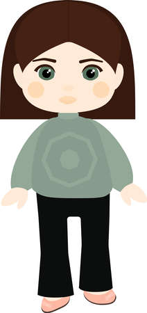 vector character. Brunette girl with a square in a green sweater and trousersのイラスト素材