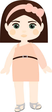 vector character. Brunette girl with a caret in an elegant pink dressのイラスト素材