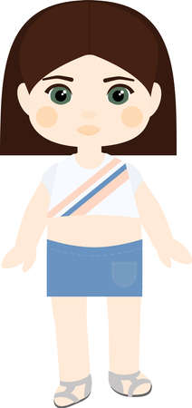 vector character. Brunette girl with a square in a skirt and topのイラスト素材