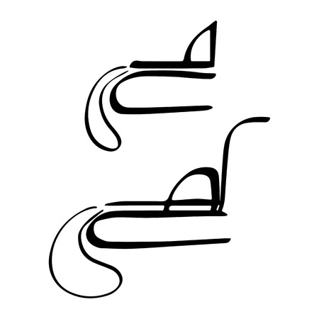 Vector line sketch of sled. Black on white background.の写真素材
