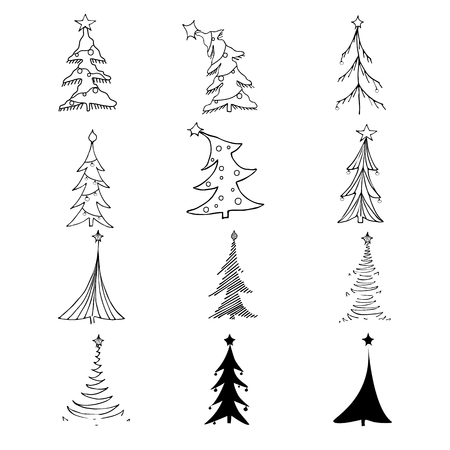 Vector set illustration of Christmas trees with decoration.の写真素材