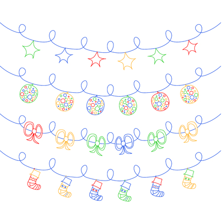 Vector set of Christmas garlands. Doodlingのイラスト素材