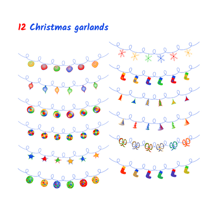 Vector set of Christmas lights and garlands.の写真素材