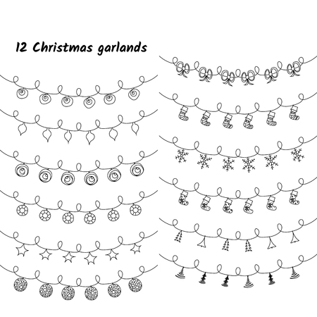 Vector set of Christmas lights and garlands.の写真素材