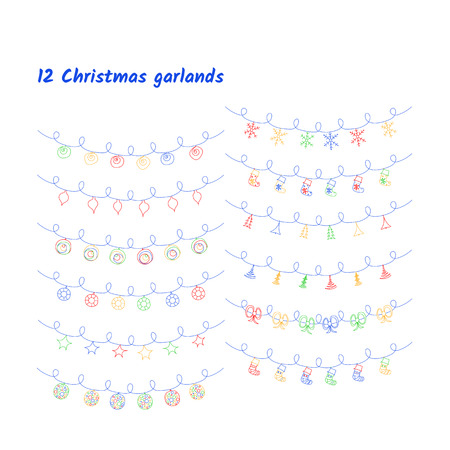 Vector set of Christmas lights and garlands.の写真素材