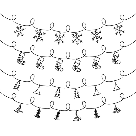 Vector set of Christmas lights and garlandsのイラスト素材