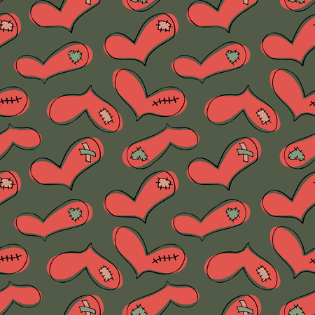 Seamless pattern of coral hand drawn heartsの写真素材