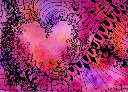 Illustration with heart and flowers for invitationの写真素材