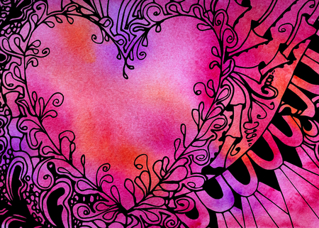 Illustration with heart and flowers for invitationの写真素材