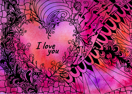 Illustration with heart and text I love youの写真素材