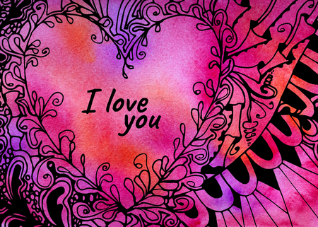 Illustration with heart and text I love youの写真素材