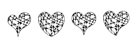 Vector set of hearts in zen doodle style.のイラスト素材