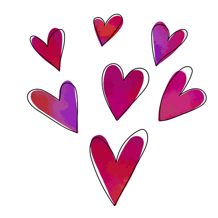Vector set of hand drawn watercolor heartsのイラスト素材