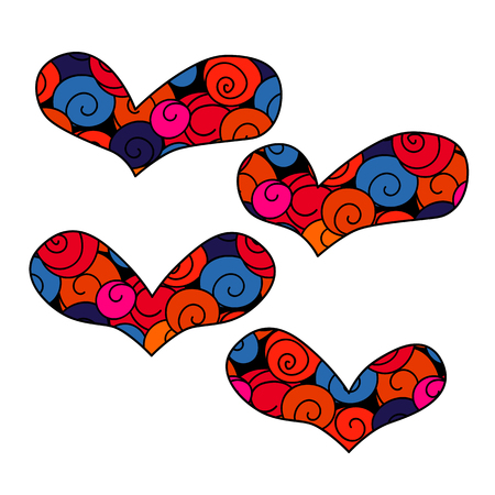 Vector abstract objects in the shape of heart in zen doodle styleのイラスト素材