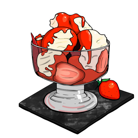 Vector hand drawn illustration of ice-cream, strawberry with creamの写真素材