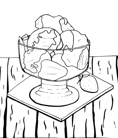 Vector hand drawn illustration of ice-cream, strawberry with creamの写真素材