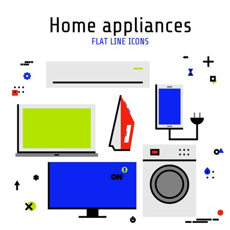 Vector home appliances set of icons in flat line style for your designの写真素材
