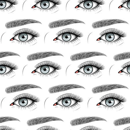 Seamless pattern with Natural set. Vector flat style with hand drawn lashes and brow.のイラスト素材