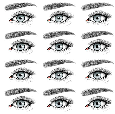 Vector seamless pattern of gray female eye with eyelashes and eyebrow. Natural setのイラスト素材