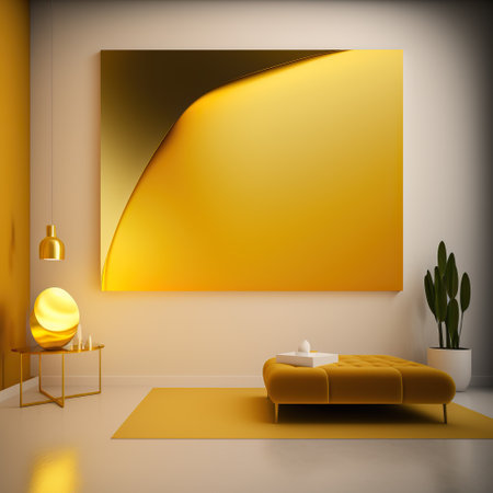 Modern room 3d home interior gold luxury with picture on the wall with copy space. Generative AI. High quality photoの素材