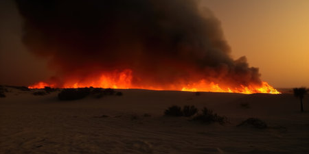 "A ferocious wildfire blazes under a dark sky."の素材