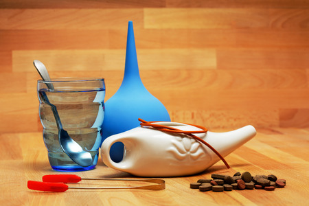 Cleaning procedures for the body. homeopathic pills and nasal irrigationの写真素材