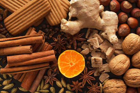 Spices for preparation mulled wine: christmas drinkの写真素材