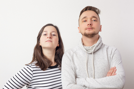 young couple in love arrogant looking forward. Proud of their successの写真素材